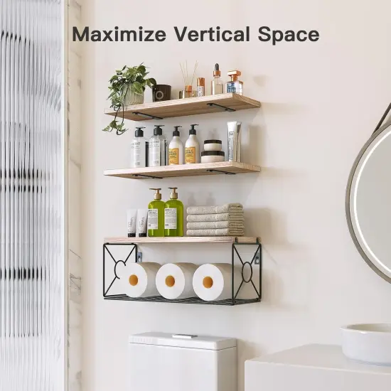 Bathroom Shelves Over Toilet with Storage Basket, Floating Shelves Wall Shelves for Home Organization & Wall Decor, Bathroom/Kitchen/Living Room Shelves&ndash; {2}