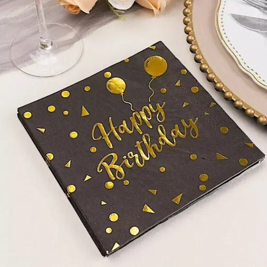 20 Black 13x13 in Dinner Paper NAPKINS Gold Happy Birthday Design Party Events {4}