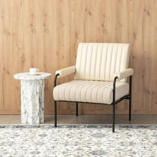 29.5"W Leatherette and Fabric Combination Armchair With Padded Arms Beige {8}