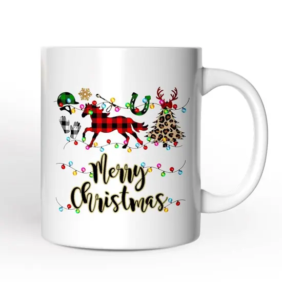 Horse Buffalo Plaid Christmas Mug, Equestrian Gift {1}
