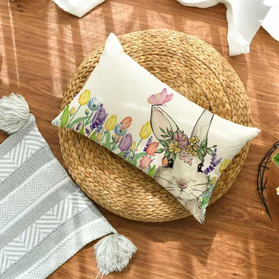 Easter Bunny Throw Pillow Cover – 12x20" Spring Rabbit Cushion Case Purple {4}