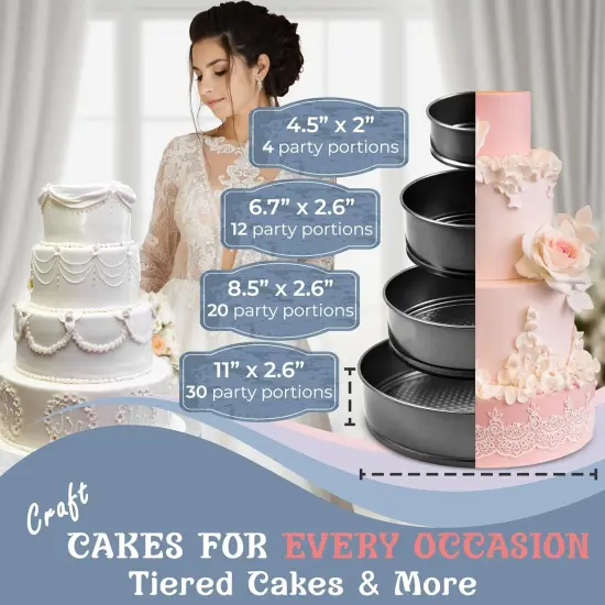 Spring Form Pan for Cheesecake, 4/7/9/11 Inch NONSTICK Cheesecake Pan Set with CAKE SLICER and TESTER, Leakproof Springform Pan Set, 4 Spring Form Pans for Baking Compatible with INSTANT POT {2}