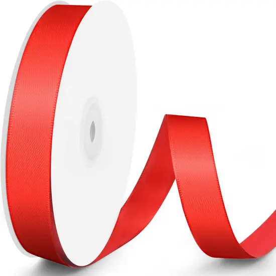 Double Faced Red Satin Ribbon, 5/8" x 50 Yards, Polyester Fabric Ribbon Perfect for Gift Wrapping, Bows Bouquet, Birthday and Wedding Party, Floral, Baby Shower, Decorations {1}