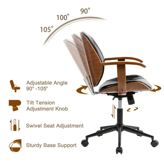 Modern Ergonomic Faux Leather Gaslift Adjustable Swivel Office Task Chair Russet {11}