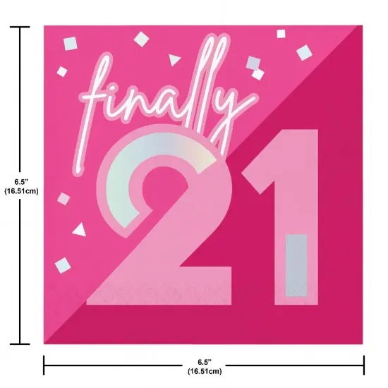 Pink Party "21" Foil Lunch Napkin (16/Pkg) {2}