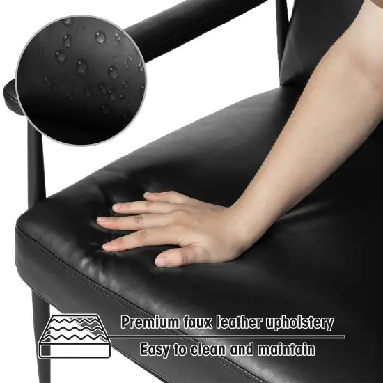 33.75"W Mid-Century Modern Leatherette Armchair With High Back and Padded Arms Black {4}