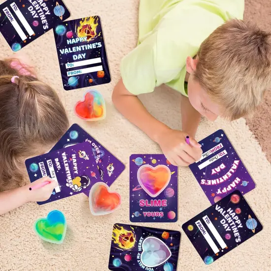 28PCS Kids Valentines Day Cards for Kids Classroom School Exchange, Valentines Cards with Slime Bulk, Valentine Cards Gifts for Kids Classroom School, Valentines Day Gifts for Kids {4}