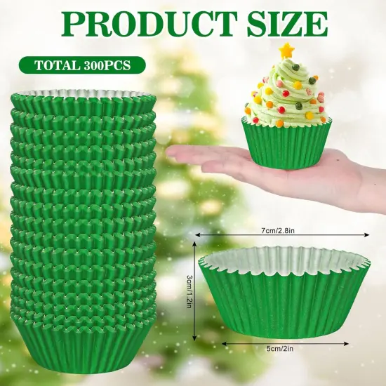 300Pcs Green Cupcake Liners Christmas Green Baking Cups Standard Muffin Cupcake Wrappers for Spring Xmas Holiday Party Supplies {2}