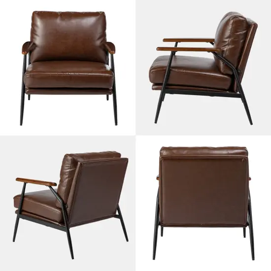 28"W Mid-century Modern Soft PU Leather Accent Armchair Set of 2-Black {12}