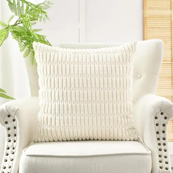 Throw Pillow Covers Pack of 2 Comfy Corduroy Boho Striped Decorative Cushion Cases for Couch Sofa Bed Farmhouse 18 X 18 Inches Beige {3}