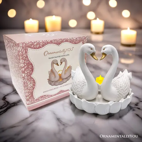 Elegance in Union Swan Figurine and Tealight Candle, 7" Romantic Couples Gift for Valentine or Anniversary {6}