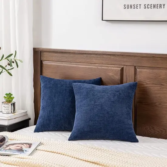 Decorative Square Throw Pillow Covers 18"x18" Inch Set of 2, Super Soft Chenille Pillows Cover Fall Pillowcase for Living Room Bedroom Sofa Couch Cushion Cover Navy Blue 45x45cm {4}