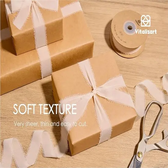 1" x 30 Yd Chiffon Ribbon Light Nude Silk Like Handmade Fringe Fabric Ribbons for Wedding Invitations Bridal Bouquets Party Decoration Gift Wrapping Bow Making {4}