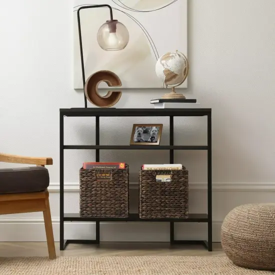 Set of 2 Hyacinth Storage Cubes, 10.5" Wicker Basket Bins for Shelves, Espresso {3}