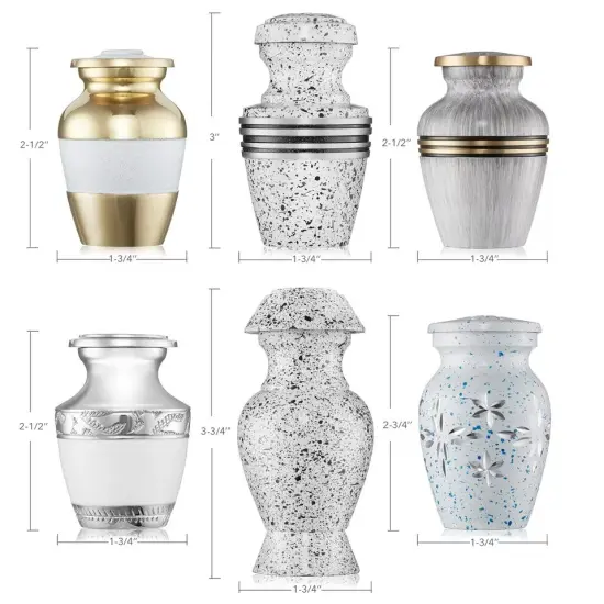 Mini Keepsake Cremation Urns for Human Ashes, Set of 6 Silver and Gold with Case {2}