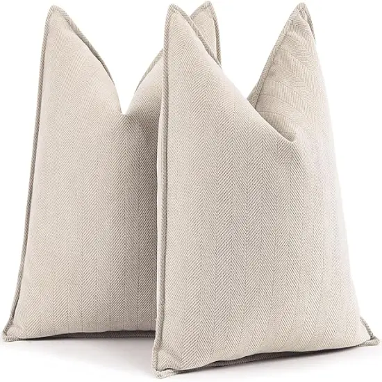 Beige Pillow Covers 18x18 Set of 2 Chenille Throw Pillow Covers with Elegant Design Soft and Luxurious Decorative Throw Pillows for Couch, Bed, and Home Decor {1}