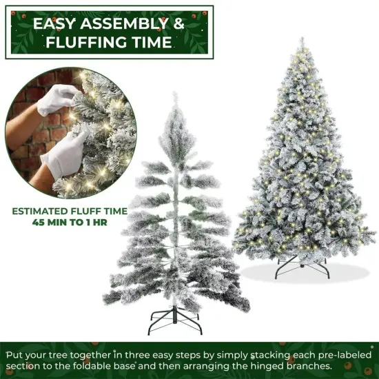 6FT Pre-Lit Snow-Flocked Pine Realistic Artificial Holiday Christmas Tree {2}