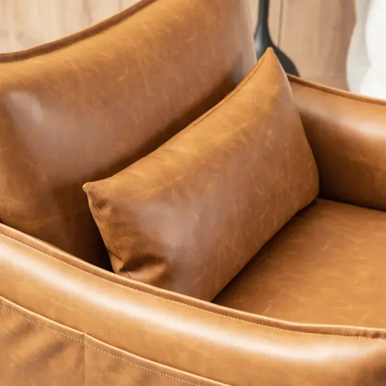 29.5"W Mid-Century Modern Leatherette Armchair With Side Pocket Set of 2-Camel {12}