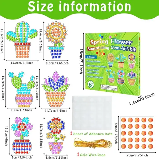 6 Pcs Spring Arts Crafts DIY Flower Potted Gem Diamond Suncatcher Craft for Kids Succulents Window Diamond Plant Painting Gifts Exchange for Teen School Classroom Activities Games Party Decors {3}