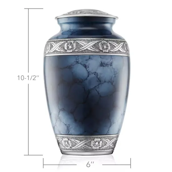 Adult Cremation Urn for Human Ashes - Blue and Silver with Velvet Bag {3}