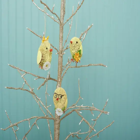 Chick Bottle Brush Ornament Set of 3 Decor {4}