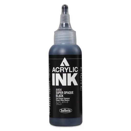 Holbein Acrylic Ink - Super Opaque Black, 100 ml {1}
