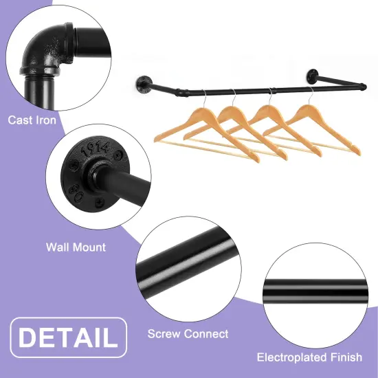 2pcs Wall Mounted Clothes Rack Pipe Coat Hanger Garment Racks Cloth Storage {3}