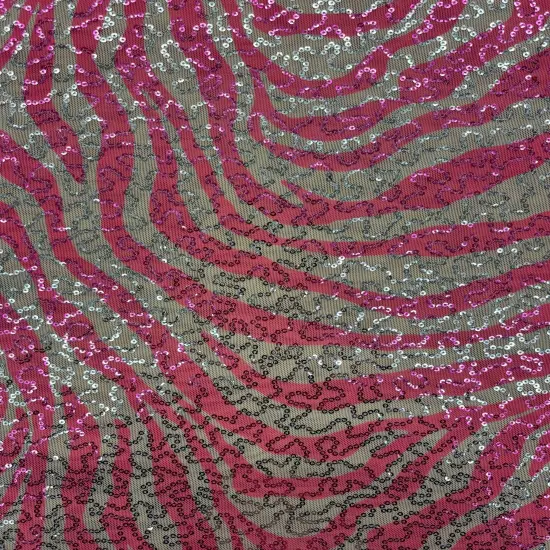 1 Yard Pink Zebra Print Sequin Mesh Fabric Multipurpose {1}