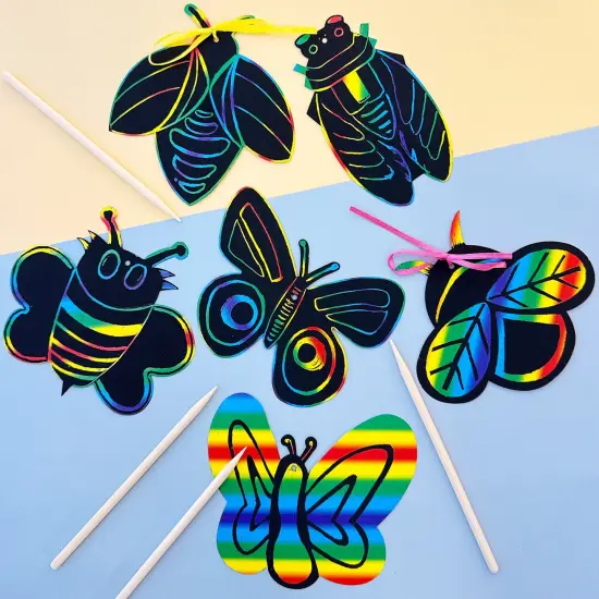 Wrapables 36pc Rainbow Scratch Arts Ornaments, DIY Magic Scratch Arts and Crafts, Insects {4}