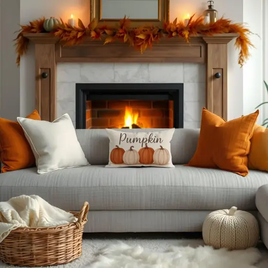 Harvest Orange Pumpkin Lumbar Decorative Cushion Case {3}