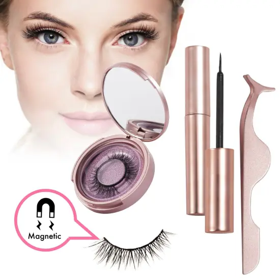 Magnetic Eyelashes with Eyeliner Kit, Zodaca Magnetic Eyeliner and Magnetic Lash, Reuseble Eyelash No Glue Required Natural Look Eyelashes Extensions Pink {2}