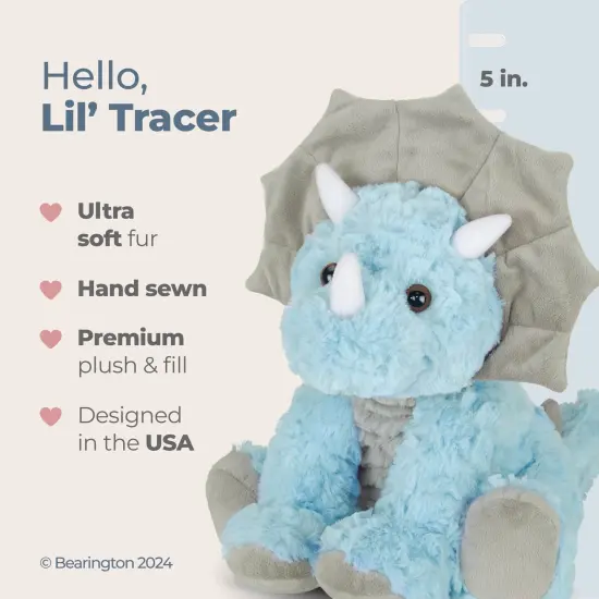 Bearington Lil' Tracer Plush Stuffed Animal Dinosaur with Rattle, 5 inch, For Ages 0-14 Blue {2}