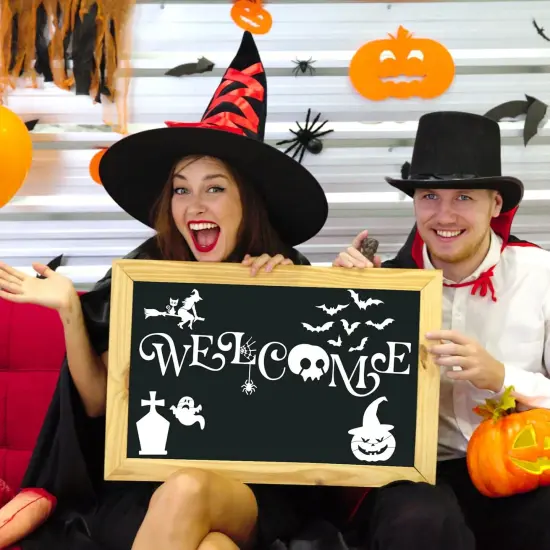 12Pcs Halloween Painting Stencils Pumpkin Face Bat Witch Boo Trick or Treat (Plastic, Wood) {5}