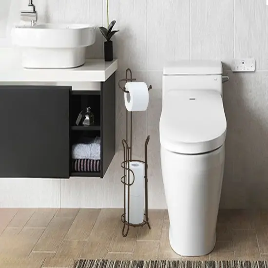 Freestanding Toilet Paper Holder with Storage Brown {5}