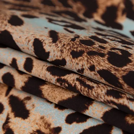 1 Yard Aqua Brown Jaguar Digitally Printed Silk Charmeuse Fabric 55 inch Width {4}