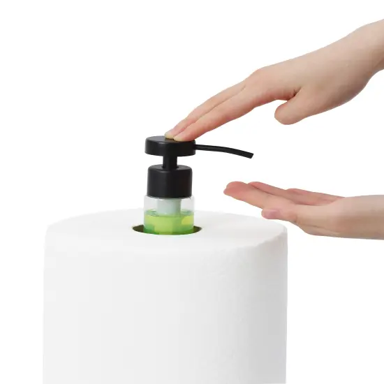 Heavy Weighted Paper Towel Holder Stand Dispenser Built-in Pump Bottle Black {2}