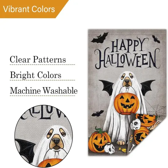 12x18 Inch - Happy Halloween Garden Yard Flag with Ghost Golden(Only Flag) {1}