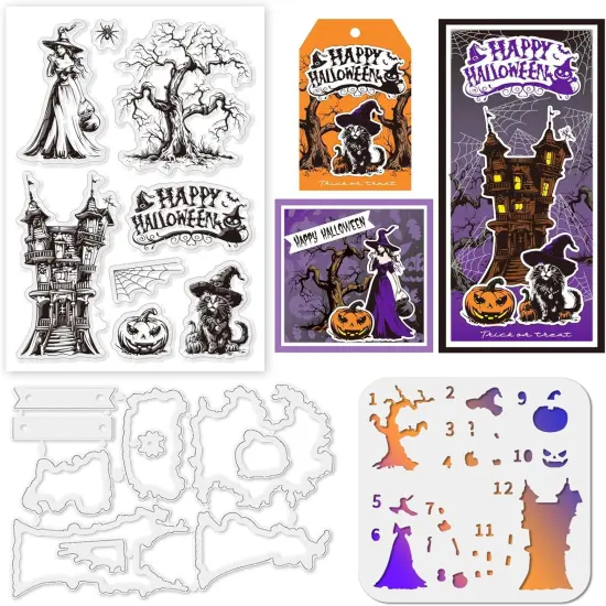 3PCS Halloween Stamps and Dies Set Layered Stencil(Halloween Themed) {1}