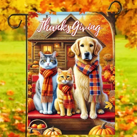 Thanksgiving Fall Garden Yard Flag 18x12inch(Cat and Dog) {4}