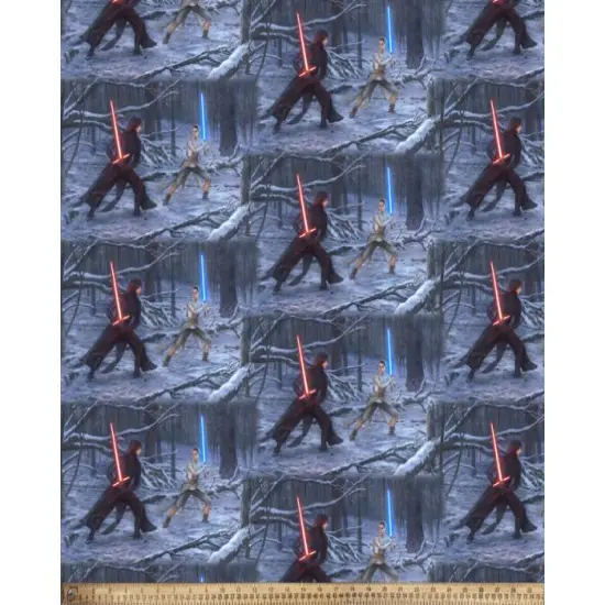 Rey Kylo Ren Lightsaber Duel Star Wars By Thomas Kinkade Licensed By David Textiles Digital Cotton Print Fabric | By the Yard | Sewing and Crafting | 44 inches wide {1}