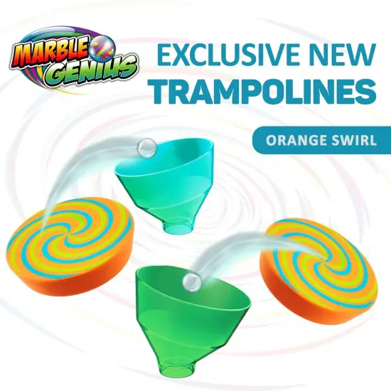 Marble Genius Stunts Trampoline Set: Includes 2 New Patented Trampolines and 2 Catch Buckets, Compatible with Other Marble Genius Products, for Ages 5 and Above, Orange Swirl {3}