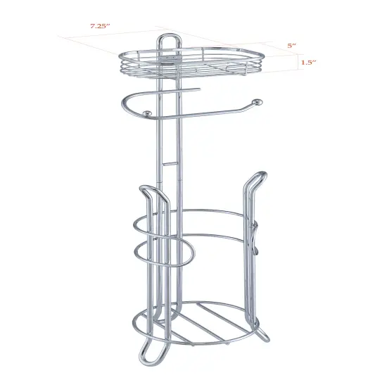 Bathroom Heavyweight Toilet Tissue Paper Roll Storage Holder Stand with Reserve and Shelve Silver {4}