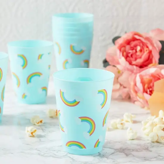 Blue Plastic Tumbler Cups, Pastel Rainbow Party Supplies (16 oz, 16 Pack) {4}