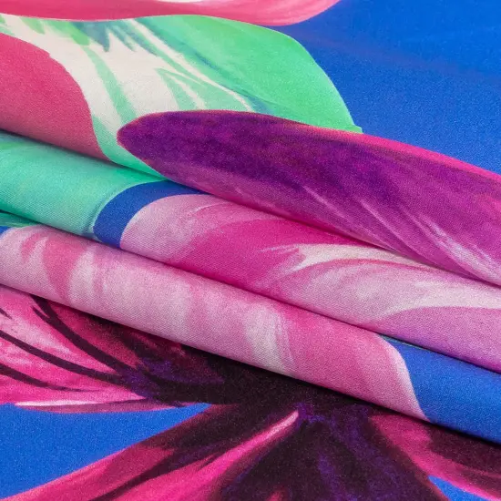 1 Yard Pink Cascade Blue Watercolor Lilies Silk Charmeuse 53 inch Width {3}