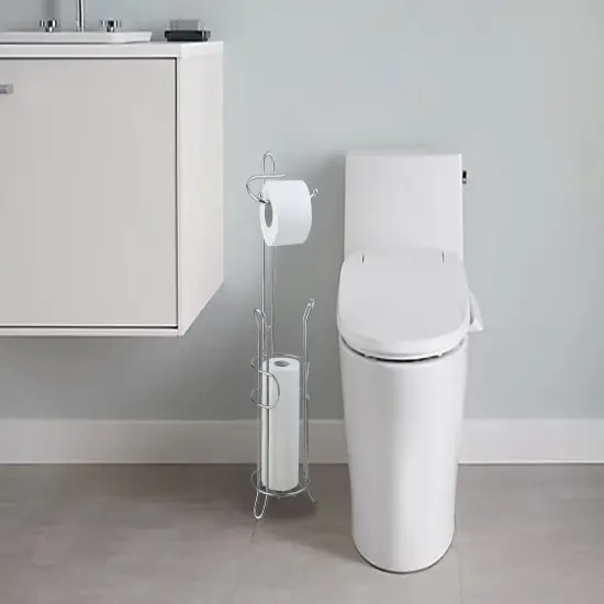 Freestanding Toilet Paper Holder with Storage Silver {3}