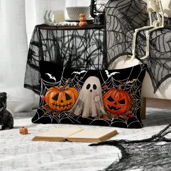 Jack O Lantern Orange Pumpkin Bat Black Outdoor Lumbar Cushion Cases Decoration {4}