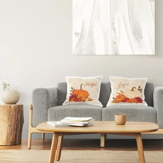 Stupell Industries Joyful Thankful Sentiment Pumpkin 2pc Indoor Pillow Set, 18 x 7 x 18 {2}