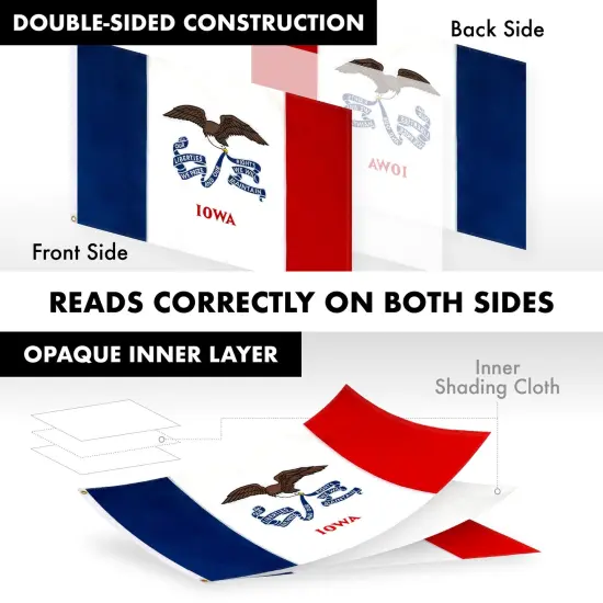 G128 - 6 Feet Tangle Free Spinning Flagpole (White) Iowa Double Sided Brass Grommets Embroidered 3x5 ft (Flag Included) Aluminum Flag Pole {3}