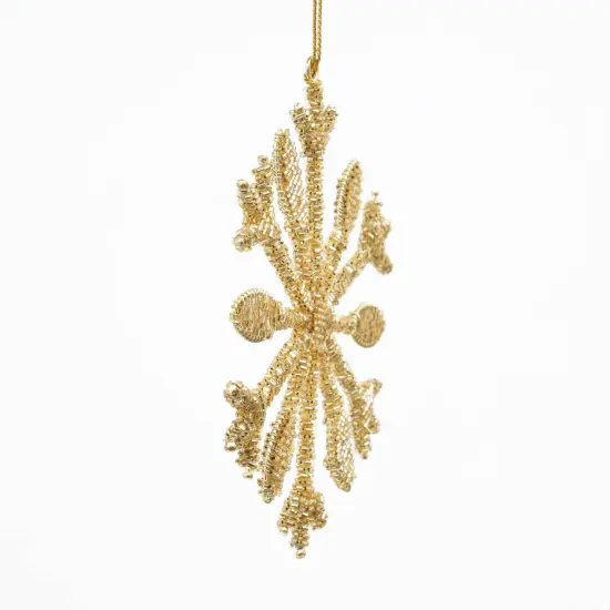 Bead Wrapped Snowflake Ornament - Gold - 6" x 0.25" x 6" {3}