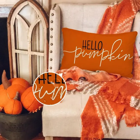 Fall Pillow Covers 12x20 Inch Outdoor Waterproof Rust Hello Pumpkin {4}